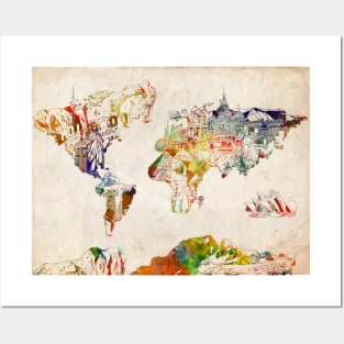 world map landmarks Posters and Art